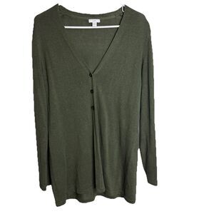 J.Jill Linen Blend Green Long Tunic Cardigan 3 Button Sz S Classic Cottage Core